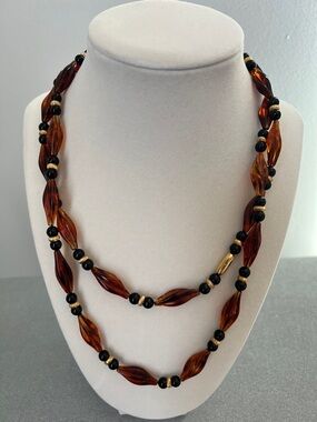 Vintage Classic Amber and Black Bead 18.5” Necklace - Women Jewelry
